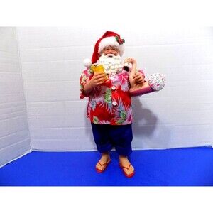 NEW Rare Coastal Beach Surf Santa Flamingo Figurine Hawaii Florida Noel